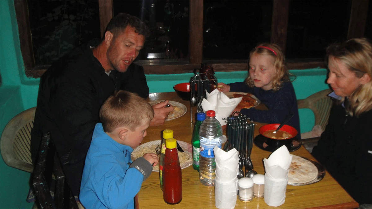 Family having hearty meal on the Annapurna Base Camp Trekking 