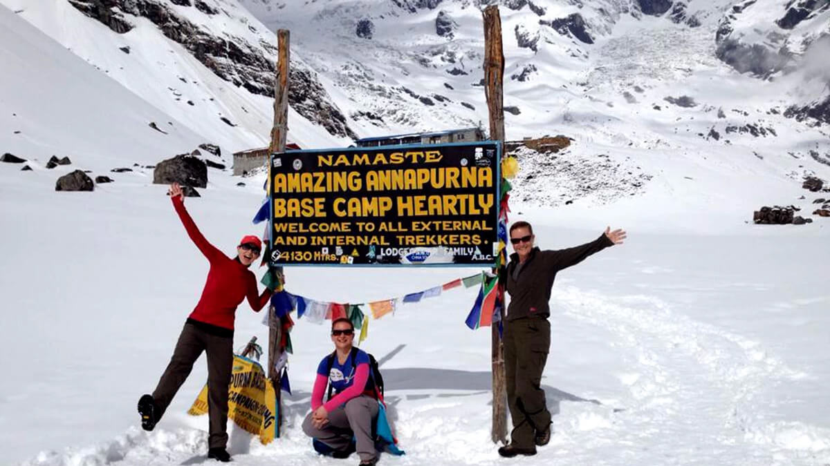 Enjoying snow during winter at the Annapurna Base Camp 
