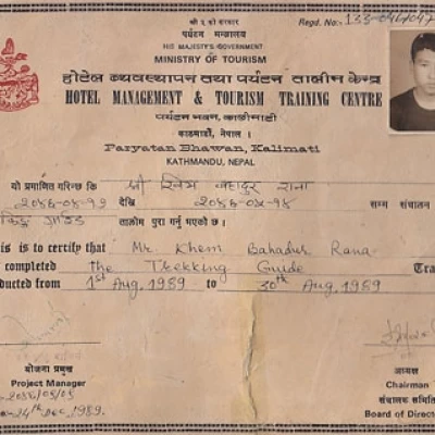 Khim Trekking Guide Certificate